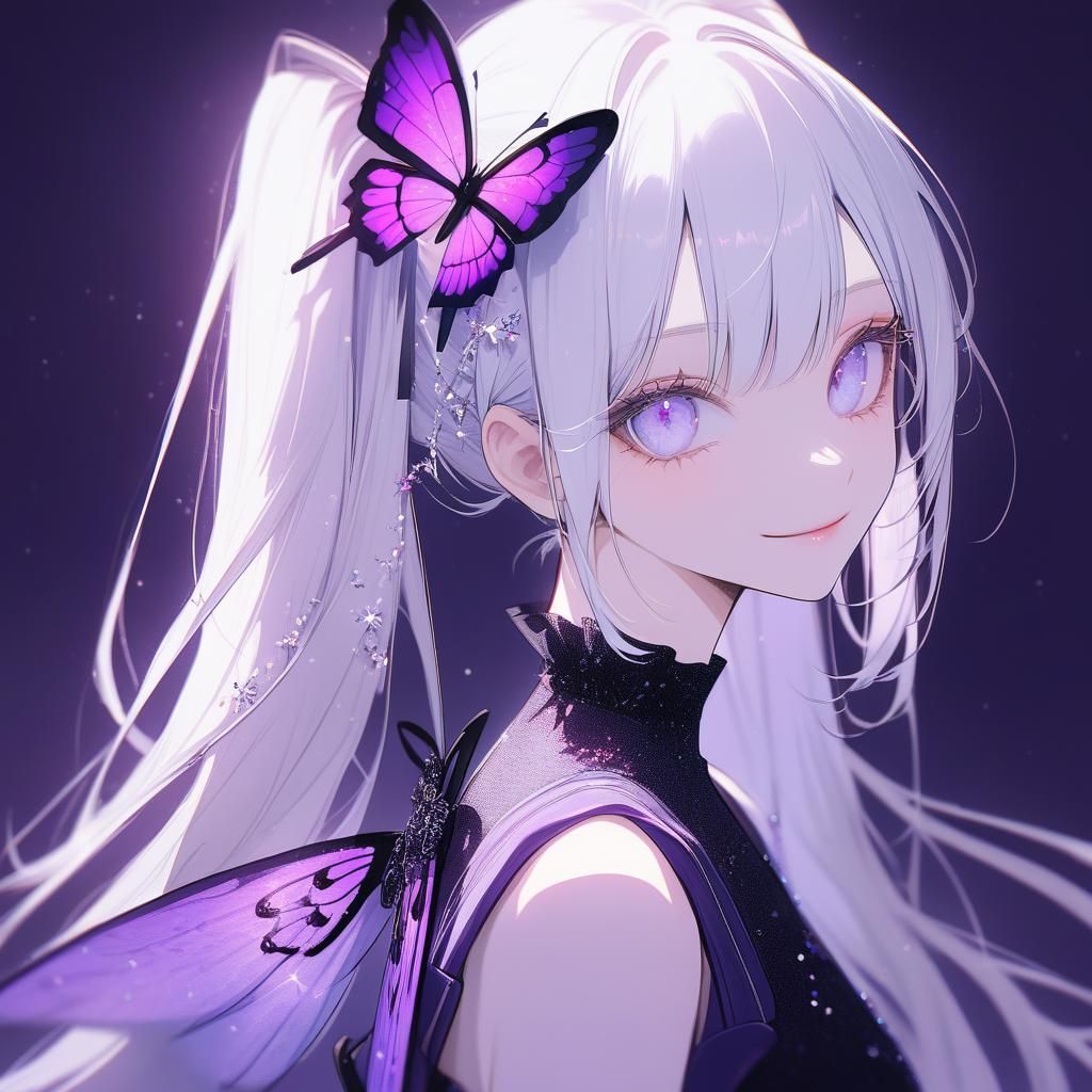 Anime Girl with Butterfly Wings in Kawaii Style