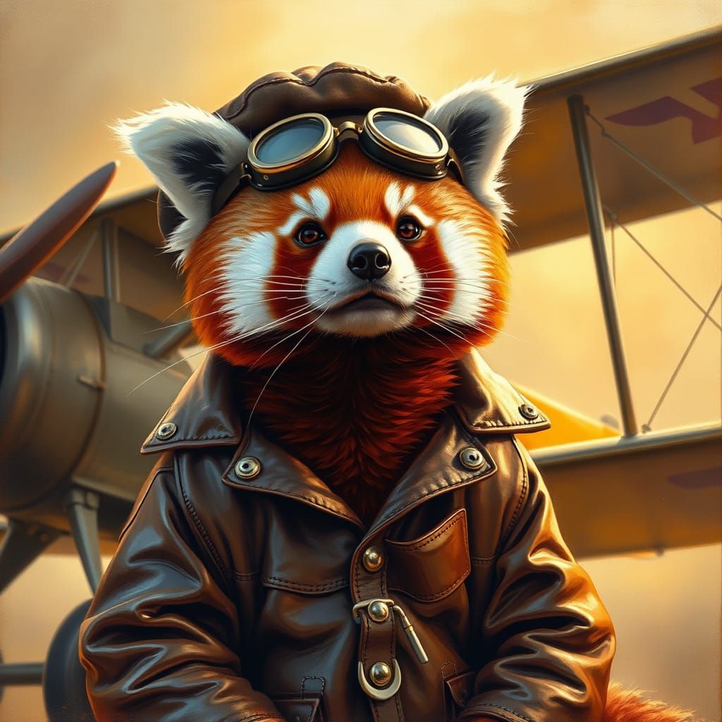 Red Panda in Vintage Aviator Attire