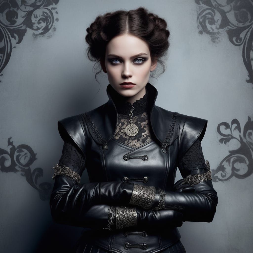 Gothic Portrait of Woman in Leather Attire