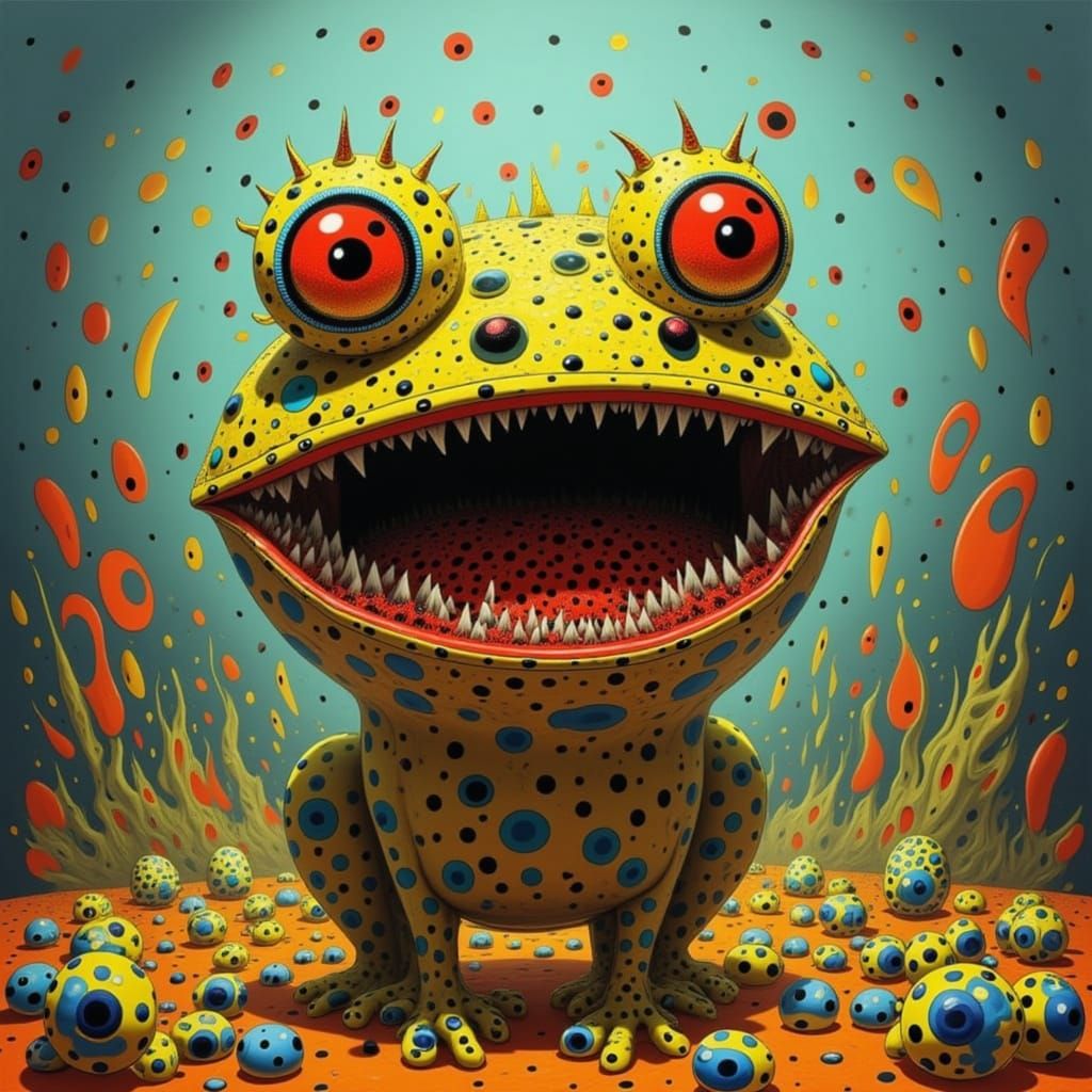 Surprised Frog in Screaming Dots Style