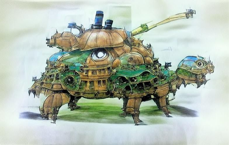 Steampunk Tortoise Mecha Tank, Ghibli Concept Art
