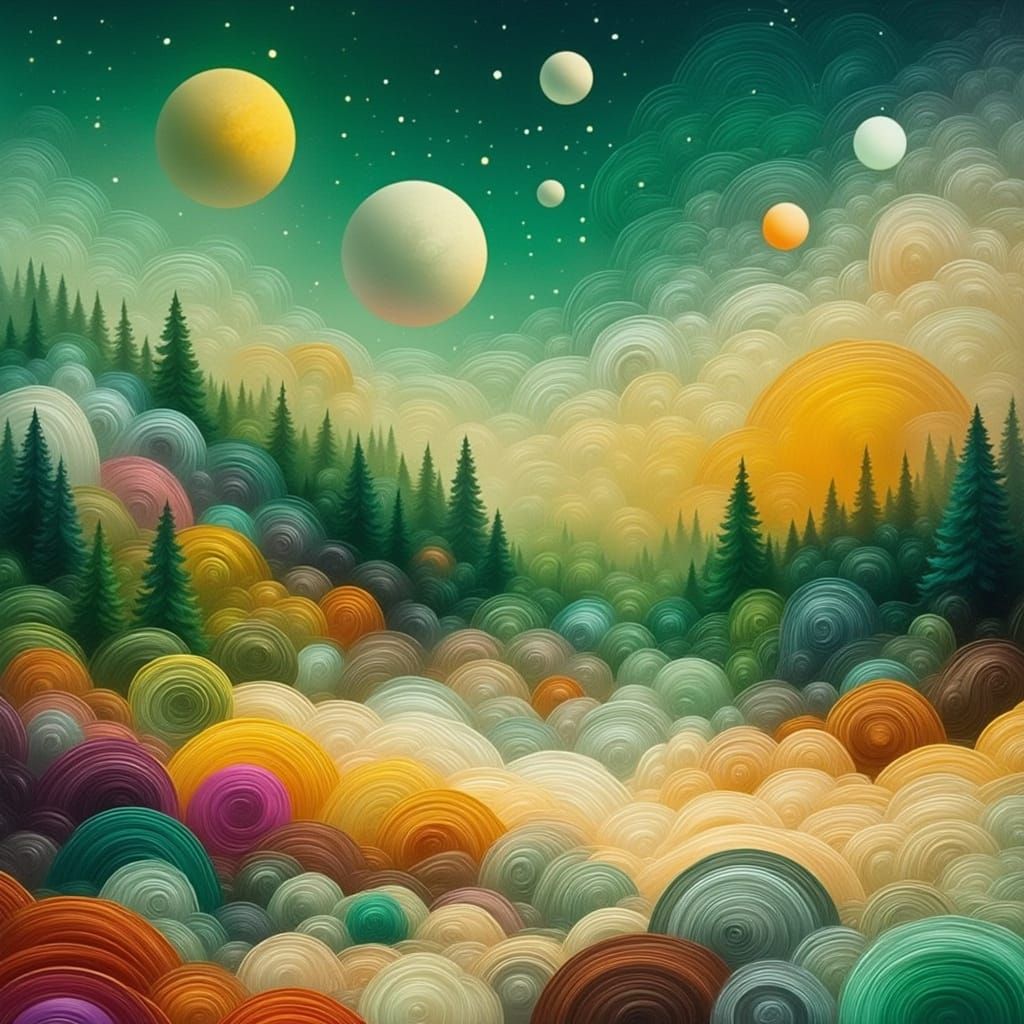 Surreal Abstract Painting with Hazy Green Gradient
