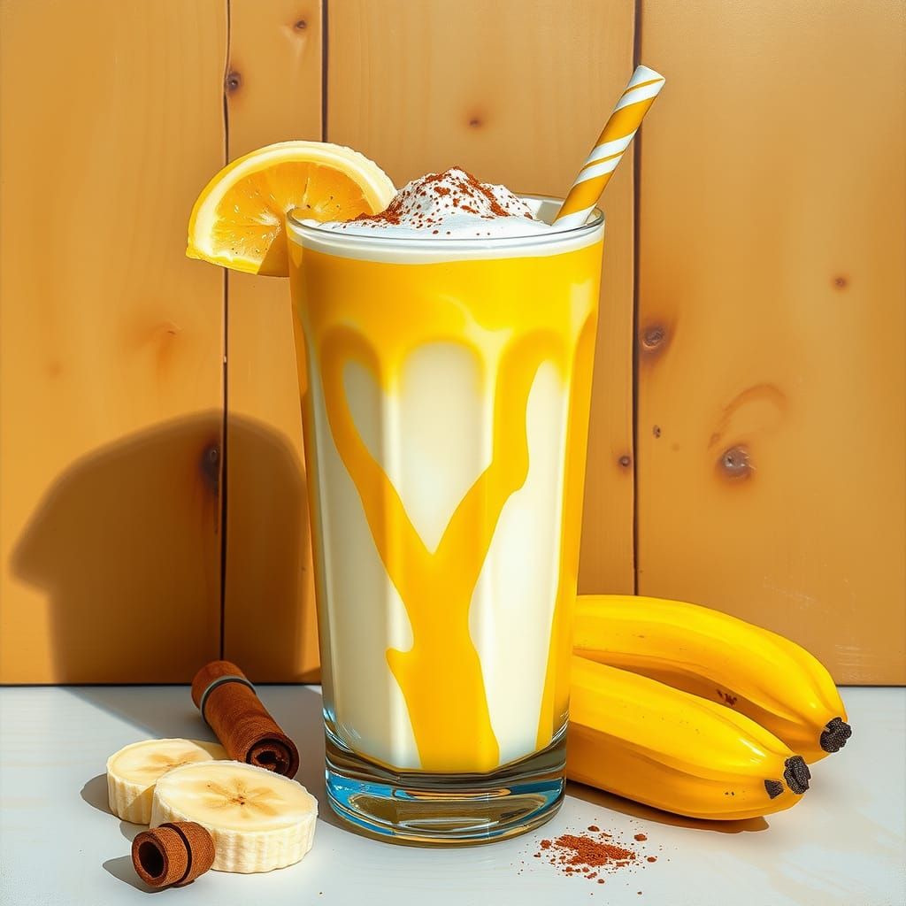 Banana Milkshake in Gouache Painting Style