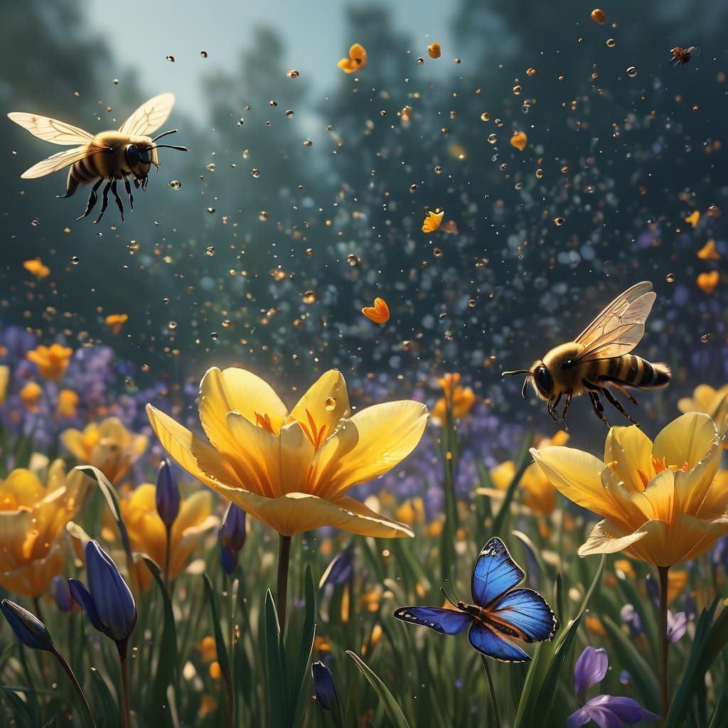 Vibrant Spring Flower Field in Hyperrealistic Style