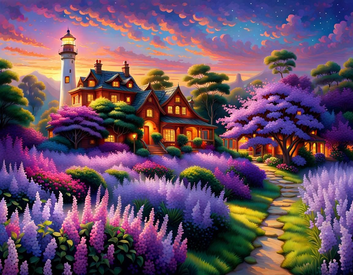 Luminous Lighthouse in a Kaleidoscopic Landscape