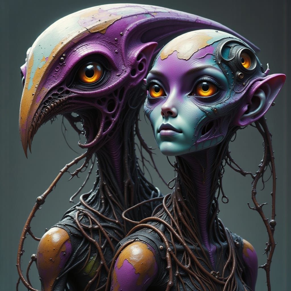 Alien Couple Portrait in Dynamic Lighting