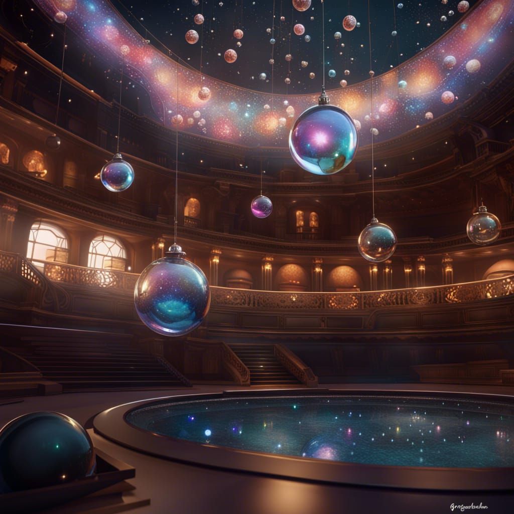 Glass Spheres with Stars: Hyperdetailed Concept Art