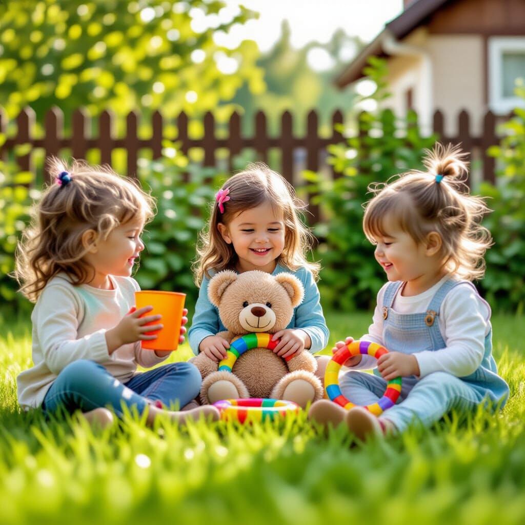Happy Children Playing on Green Grass