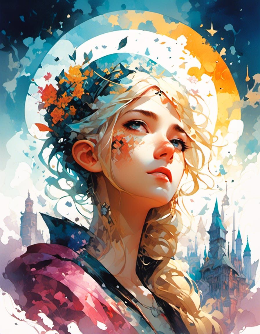 Steampunk Princess Adventurer in Watercolor Style