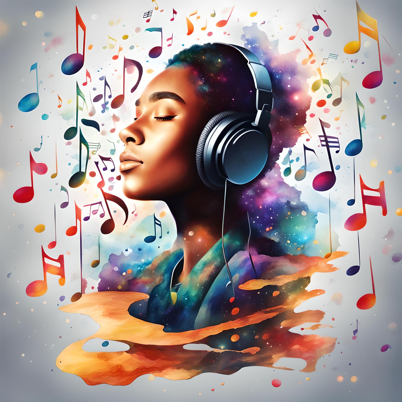 Watercolor Album Cover with Floating Music Notes