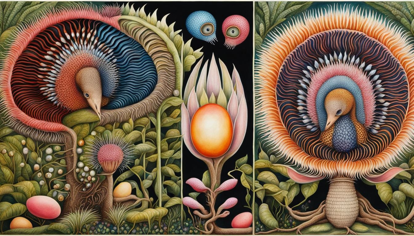 Echidna Doing Yoga: Codex Seraphinianus Style