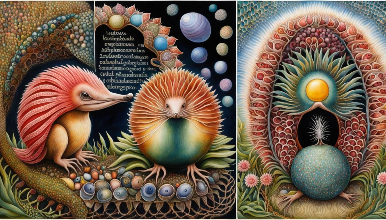 Echidna Yoga Poses in Codex Seraphinianus Style