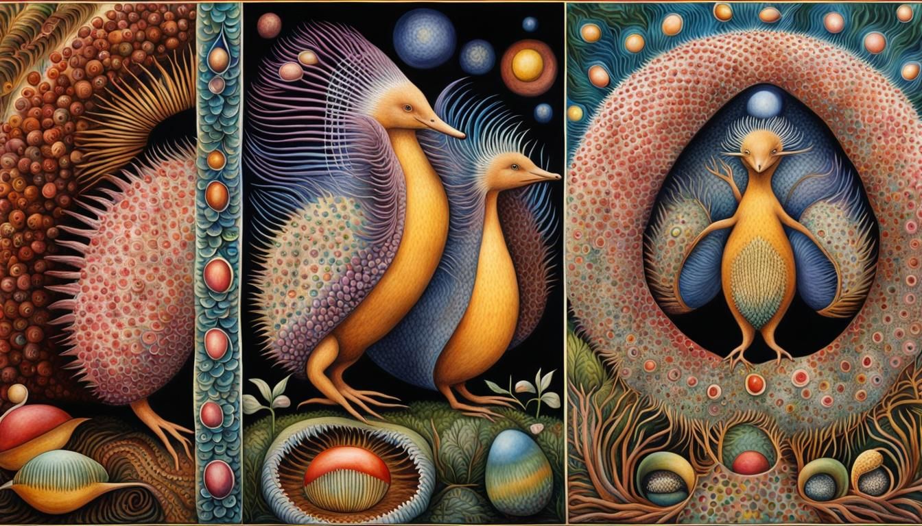 Echidna Doing Yoga in Codex Seraphinianus Style