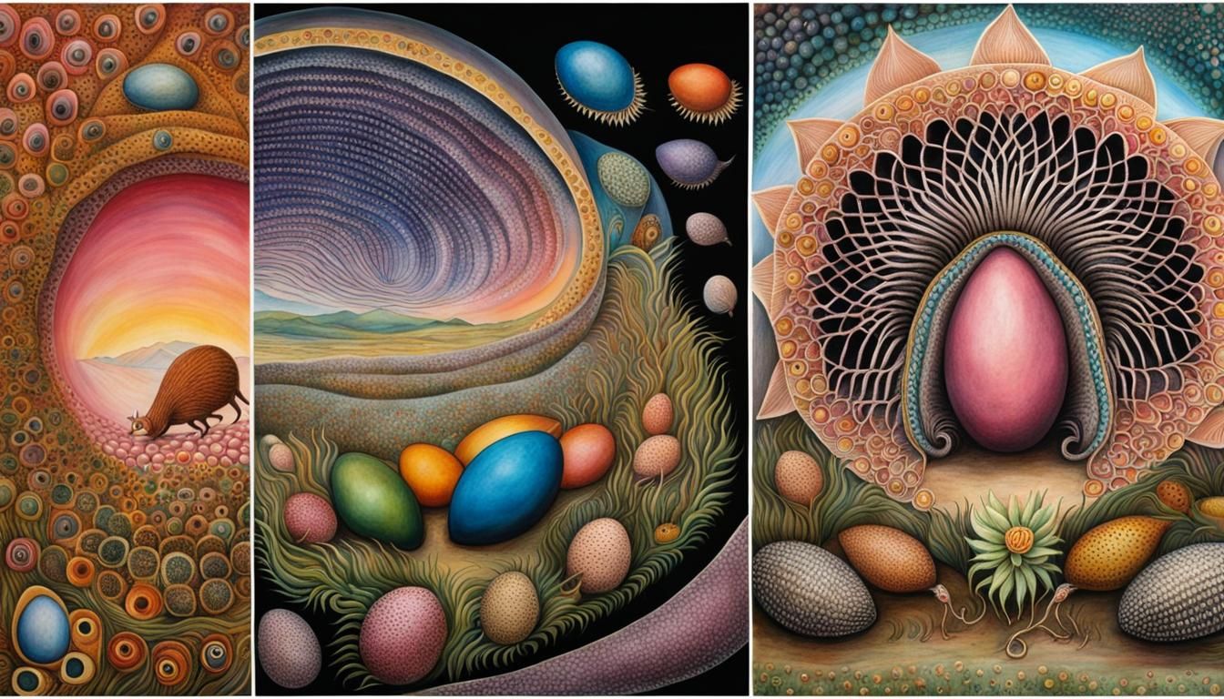 Echidna Doing Yoga in Codex Seraphinianus Style