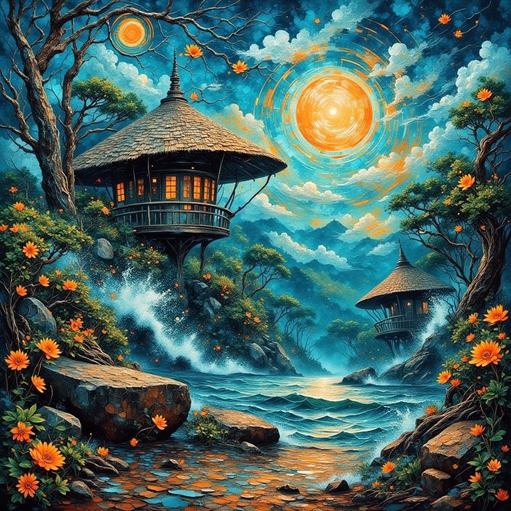 Surreal Cityscape Unfolds Under Neon Lights