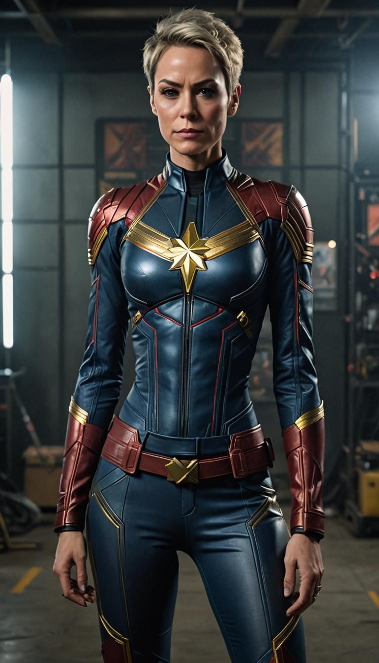 Jaime Lee Curtis dressed as CAPTAIN MARVEL