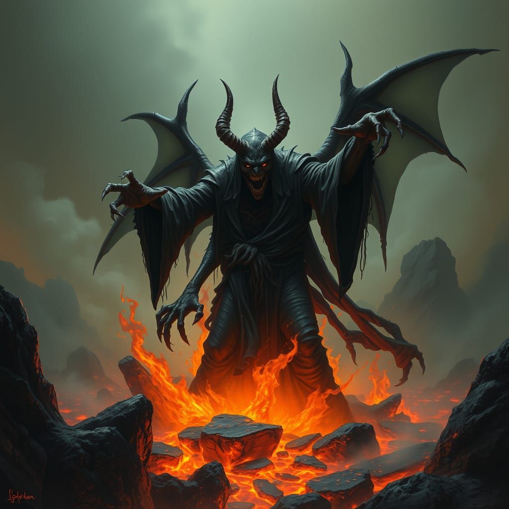 Fiery Witch Demon Rising from Lava