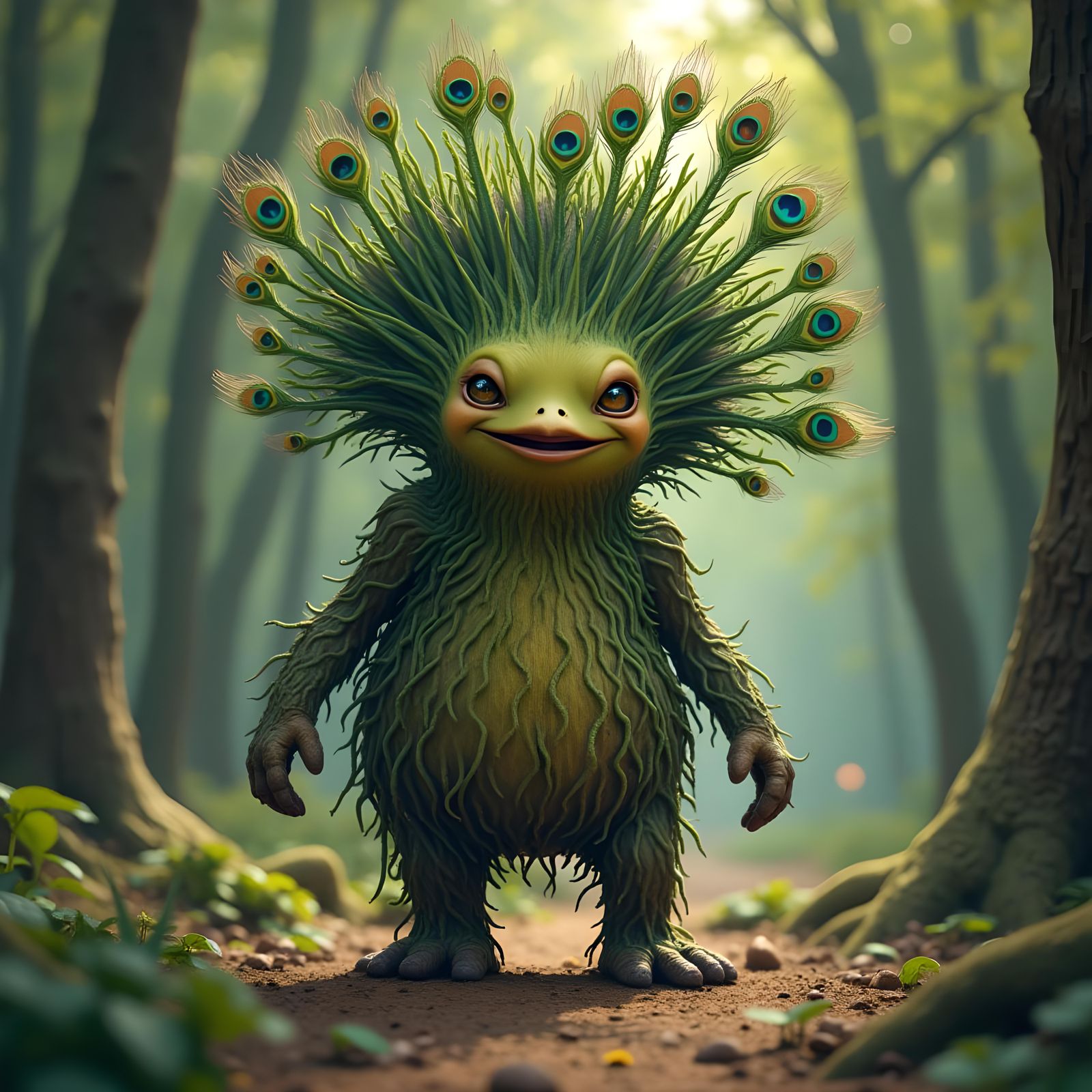 Smiling Tree Cyclops on Forest Path