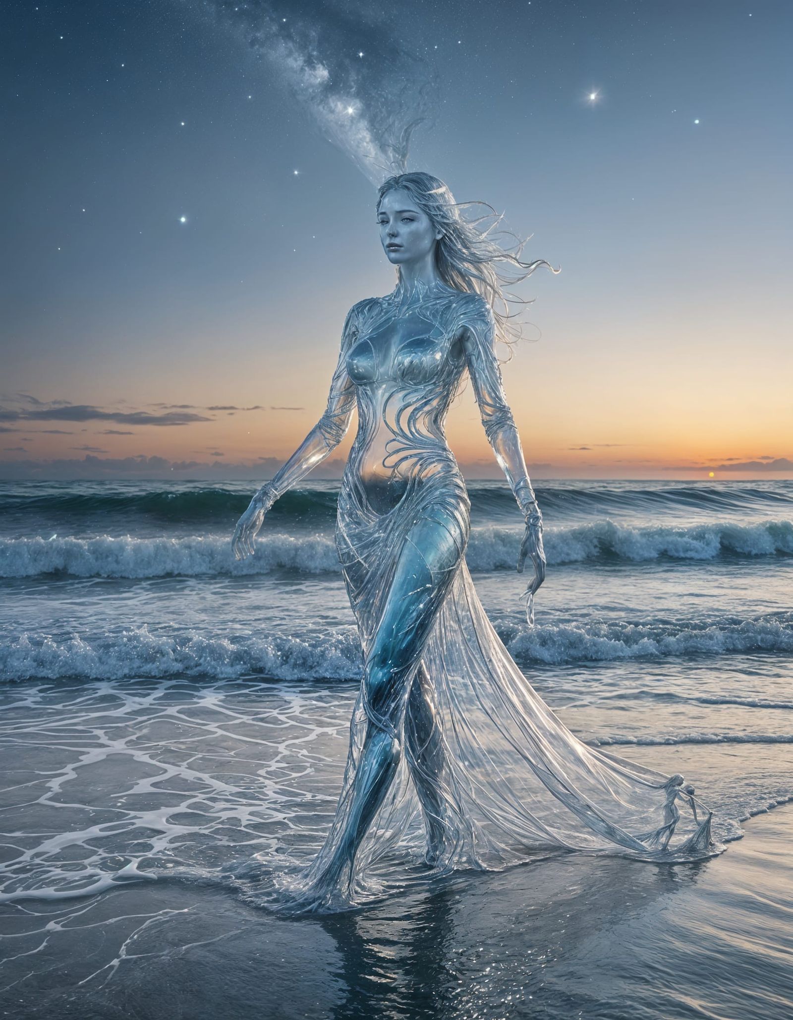 Transparent Water Goddess at Dawn, Inspired by Realism