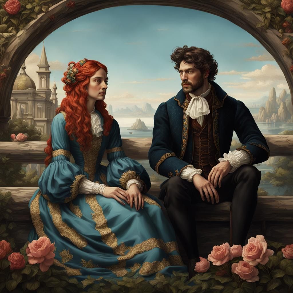 Victorian Couple in Botticelli Style: Detailed Matte Paintin...