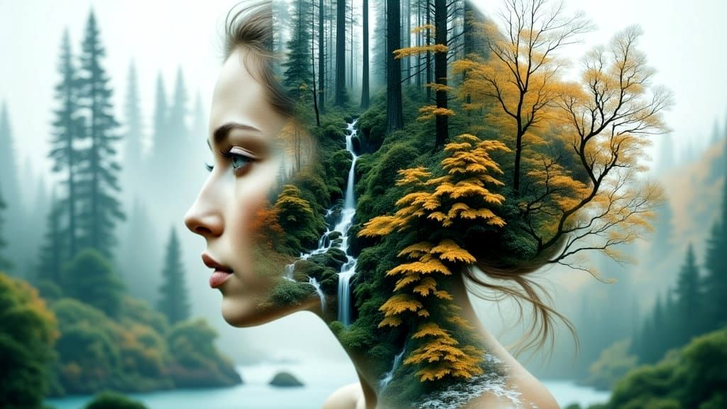 Ethereal Harmony: Woman Blends with Nature's Textures
