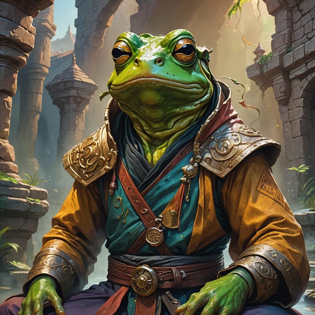 Fantasy Frog Monk in Dungeons and Dragons Style