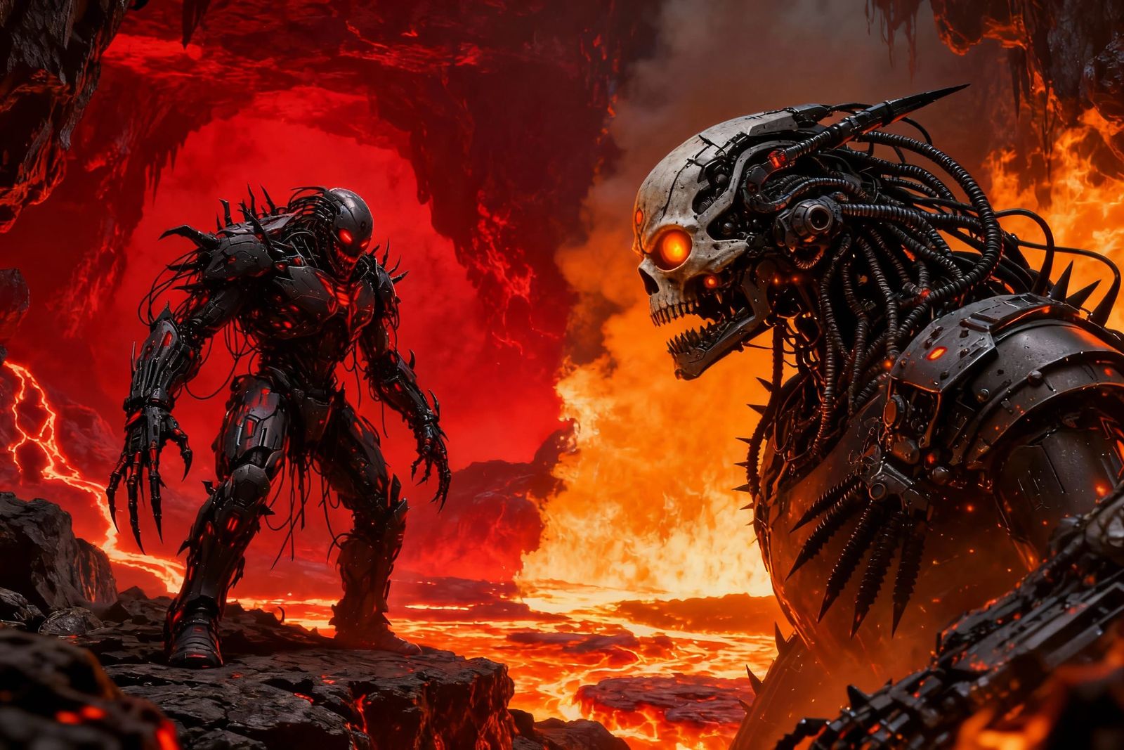 Robots Battle in a Fiery, Hellish Terrain