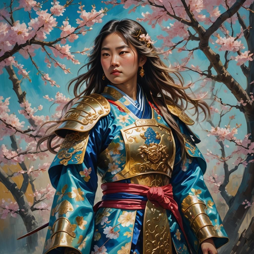 Asian Girl in Golden Armor Portrait