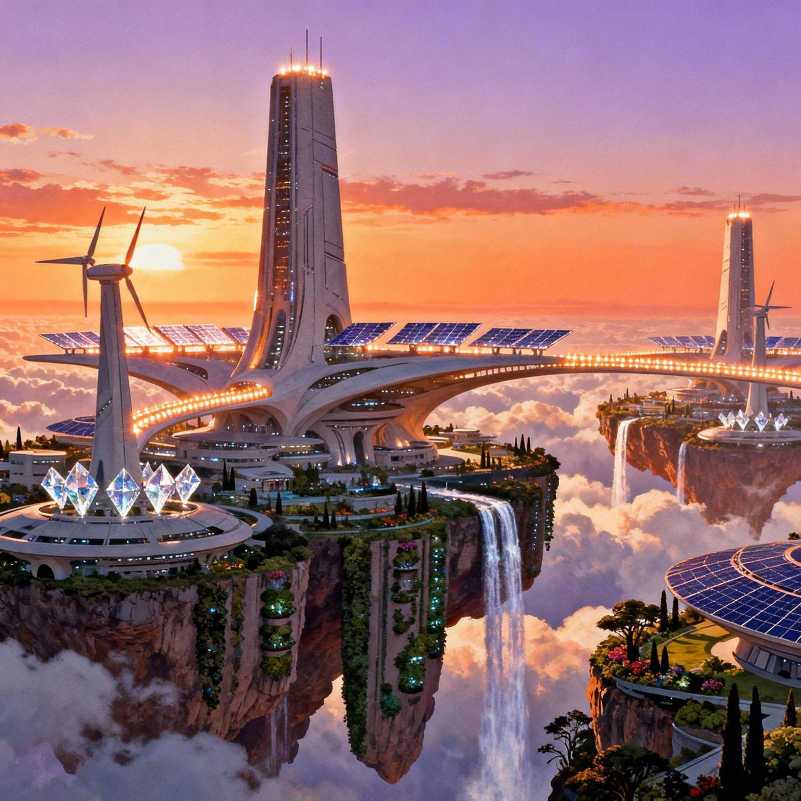Futuristic Floating City Capturing Solar and Wind Energy