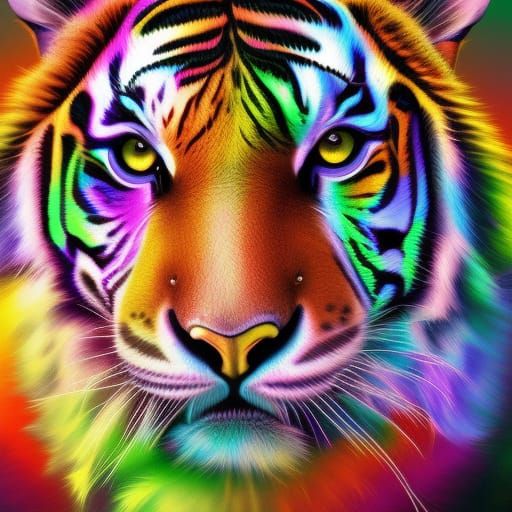 Hyperrealistic Rainbow Tiger Splash Art Portrait