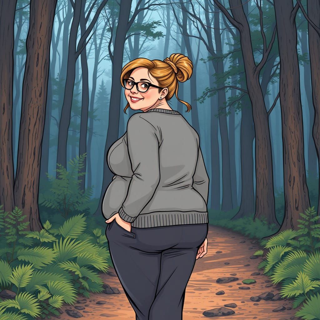 Charming Lady Embarks on Whimsical Forest Stroll