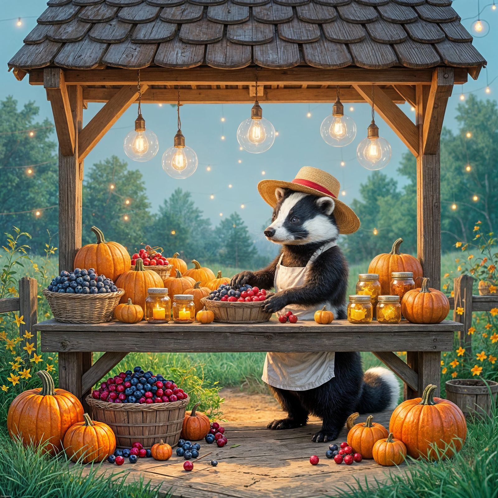 Enchanted Farmstand at Twilight: Whimsical Digital Painting