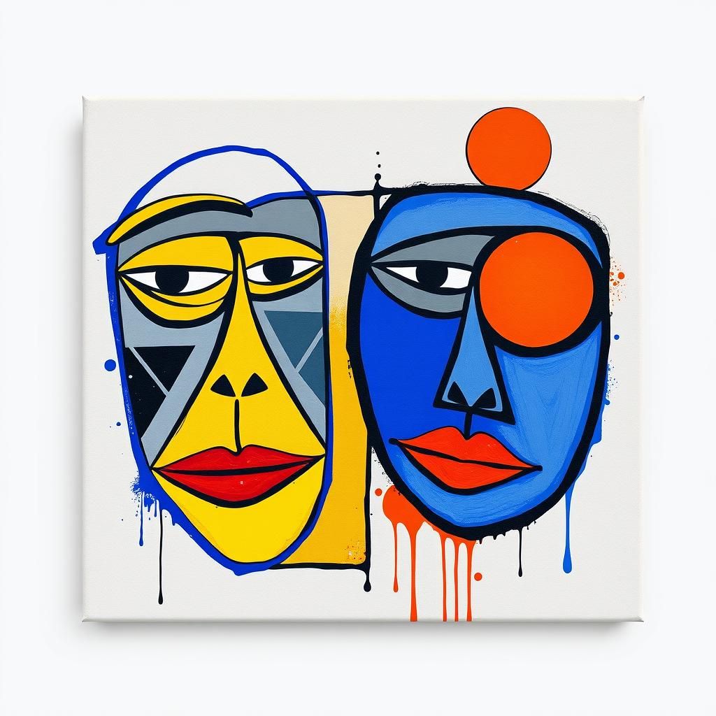 Geometric Faces in Cubist Graffiti Style