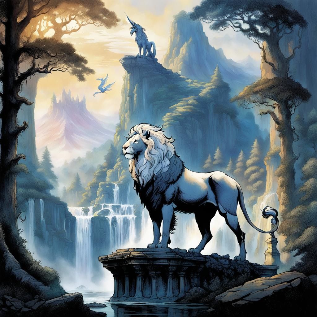 Majestic Last Unicorn in Dying Landscape