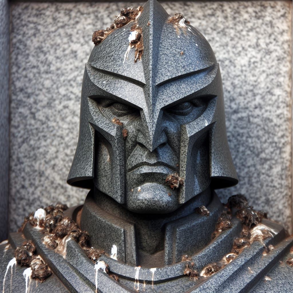 Granite Bust of a Menacing Helmeted Figure