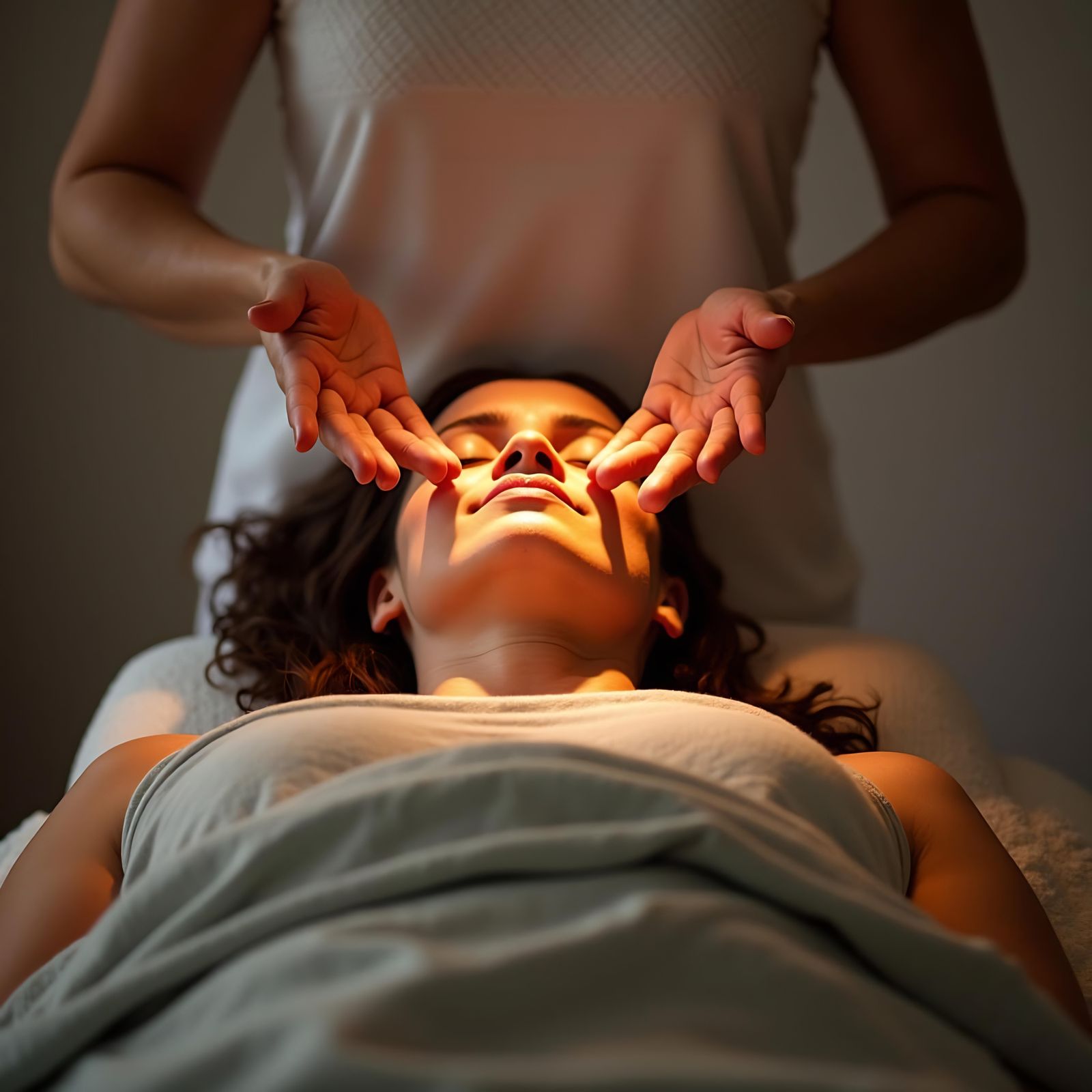 Reiki Therapist Healing Patient with Light