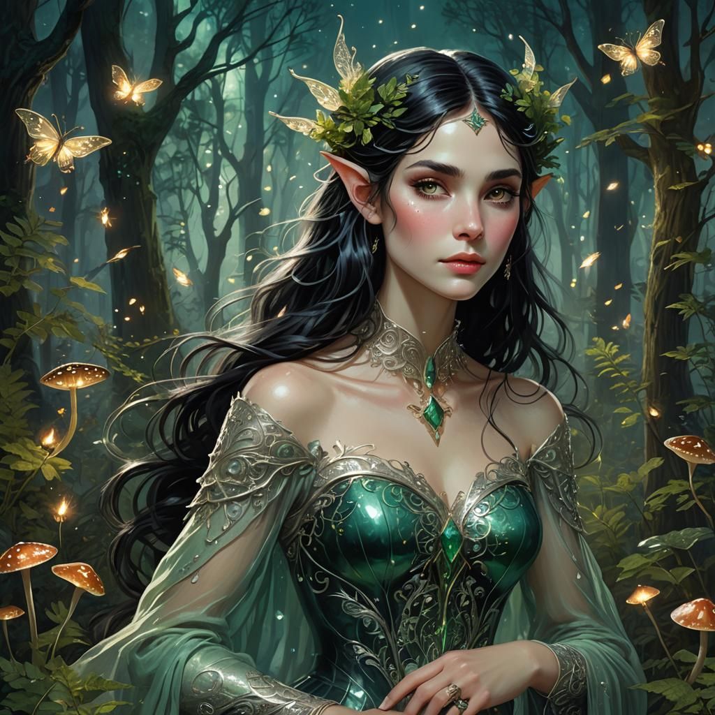 Ethereal Elf Portrait in Art Nouveau Style