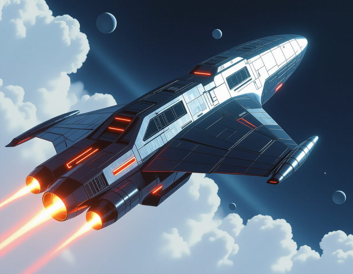 Giant Futuristic Spacecraft with Neon Accents in Cinematic S...