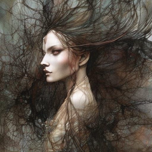 Ethereal Line Art Watercolor Wash in Abstract Style