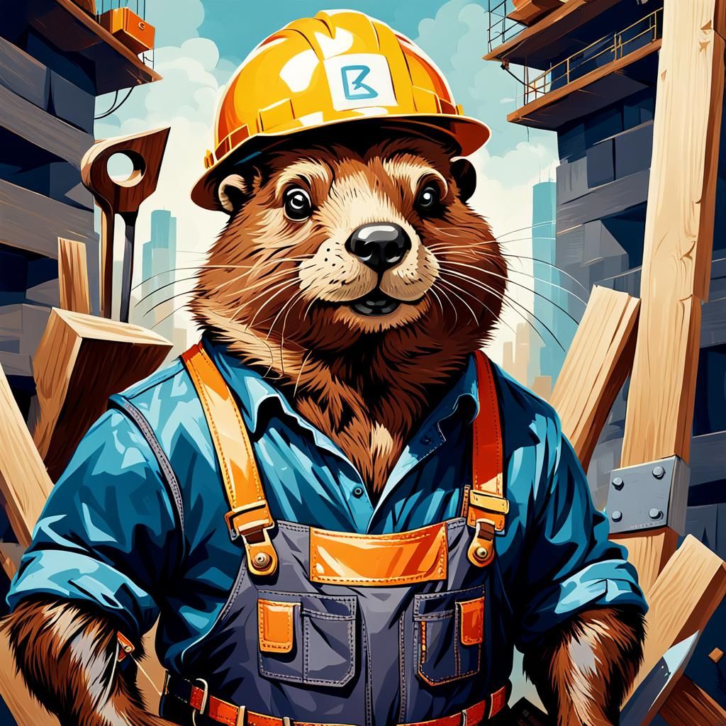 Builder Beaver in Abstract Art Style