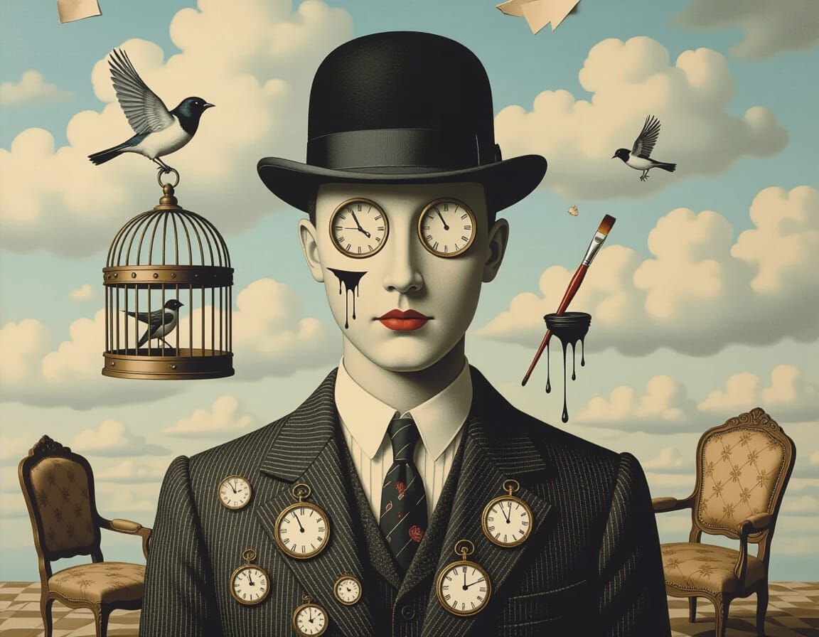 Dadaist Surrealist Portrait with Symbolic Elements