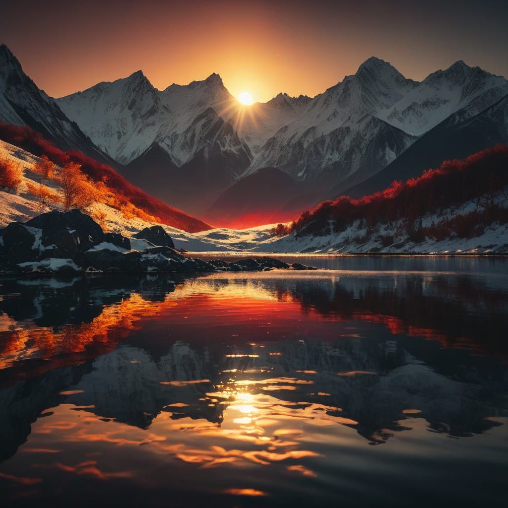 Golden Sunrise Over Snowy Mountains