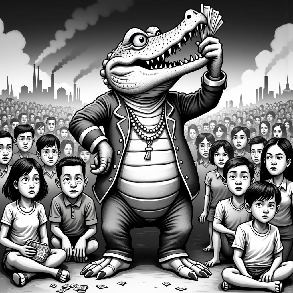Editorial Cartoon: Crocodile of Corruption in Manga Style