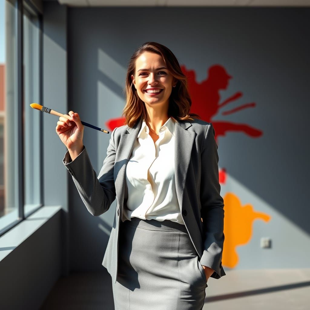 Grey Office Worker Creates Artistic Expression