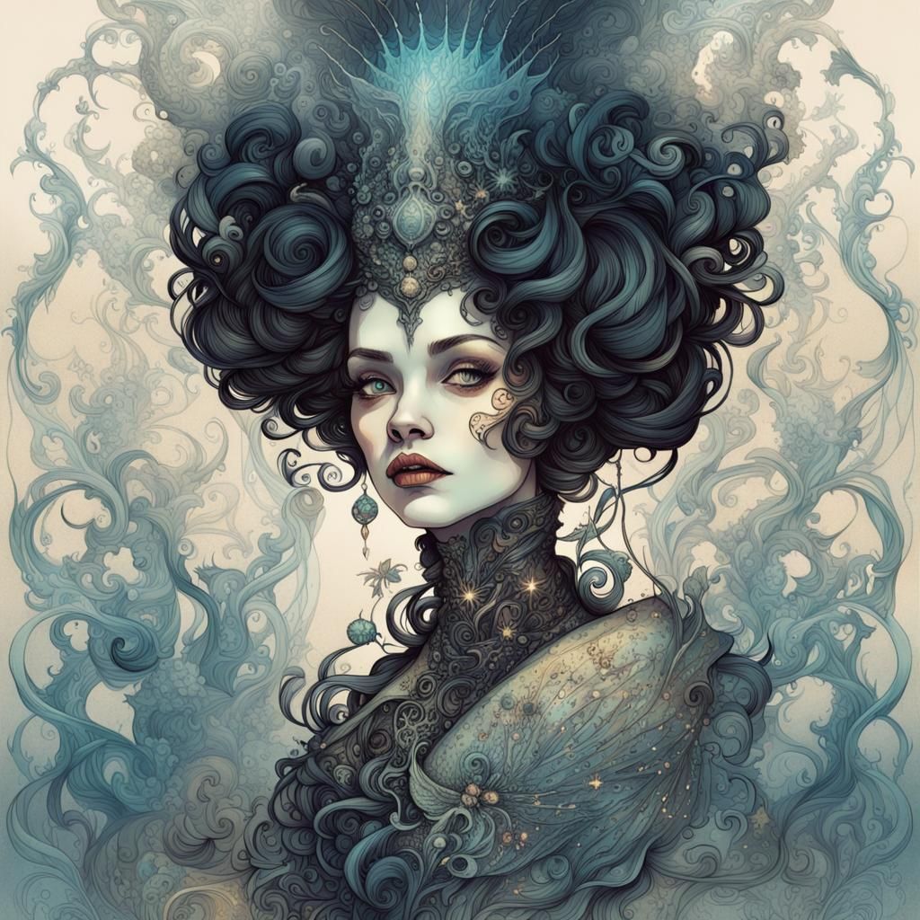 Creepy Victorian Queen in Ink Flow Art