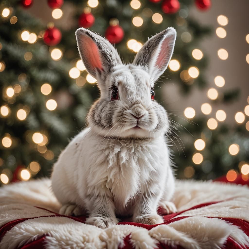 Festive Baby Rabbit Portrait in Winter Wonderland