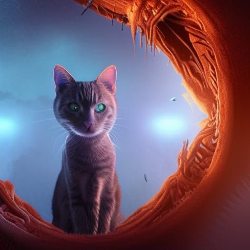 Cat Communicating with Alien Through Portal