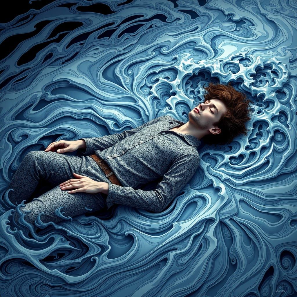Ethereal Drowning of a Young Poet in Abstract Vector Art