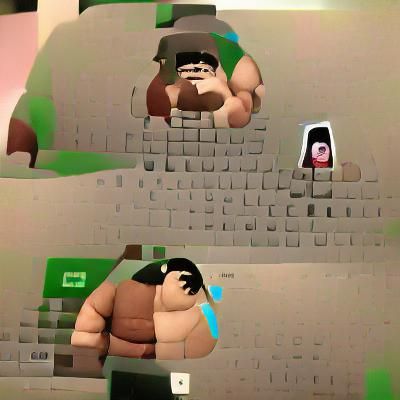 Crying Character on Phone in Blocky Game Style