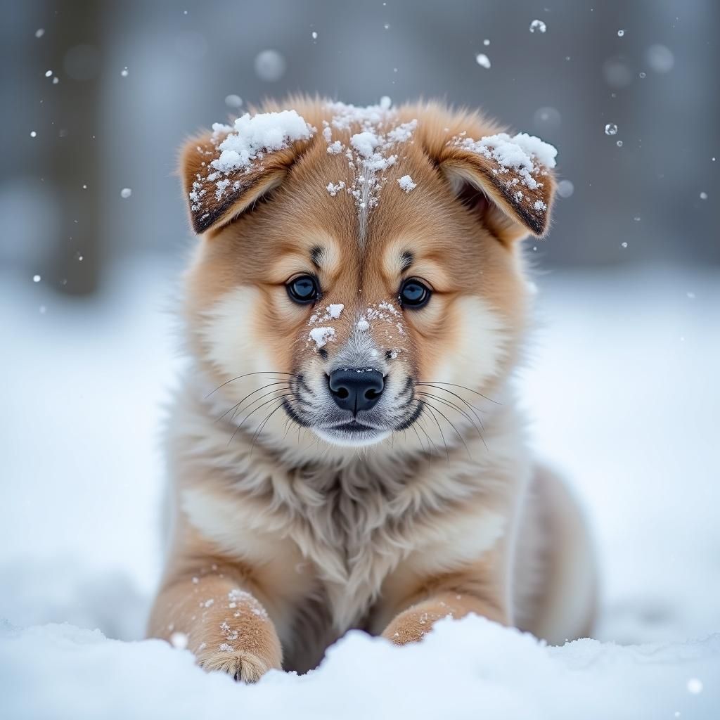 Puppy in Snow Purring Gently
